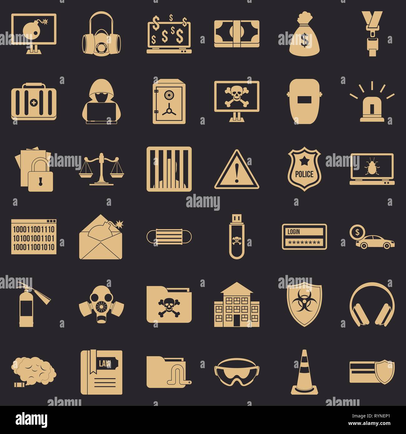 Hacker icons set, simple style Stock Vector