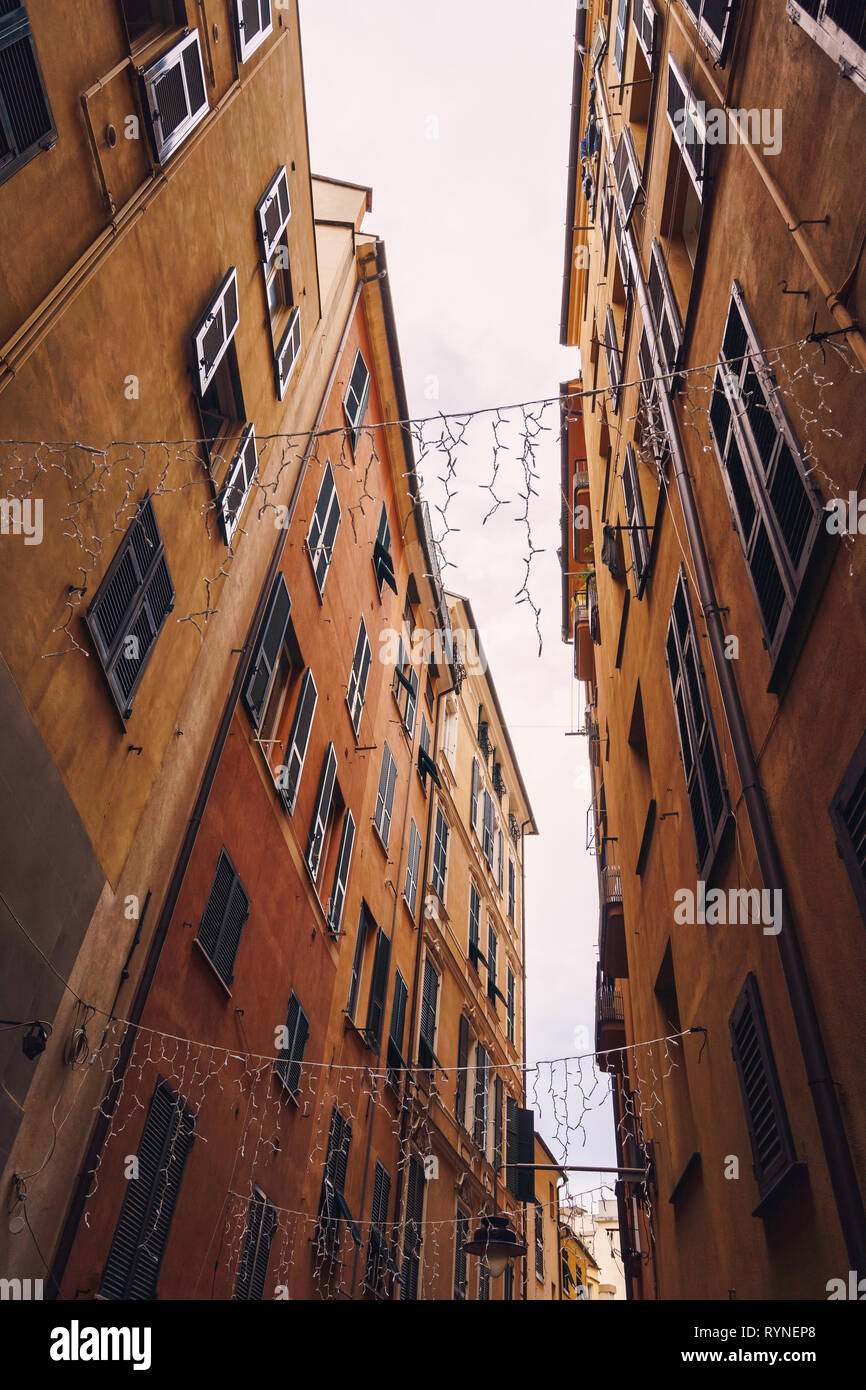 GENOA, ITALY - NOVEMBER 04, 2018 - Narrow streets of the old city Stock Photo