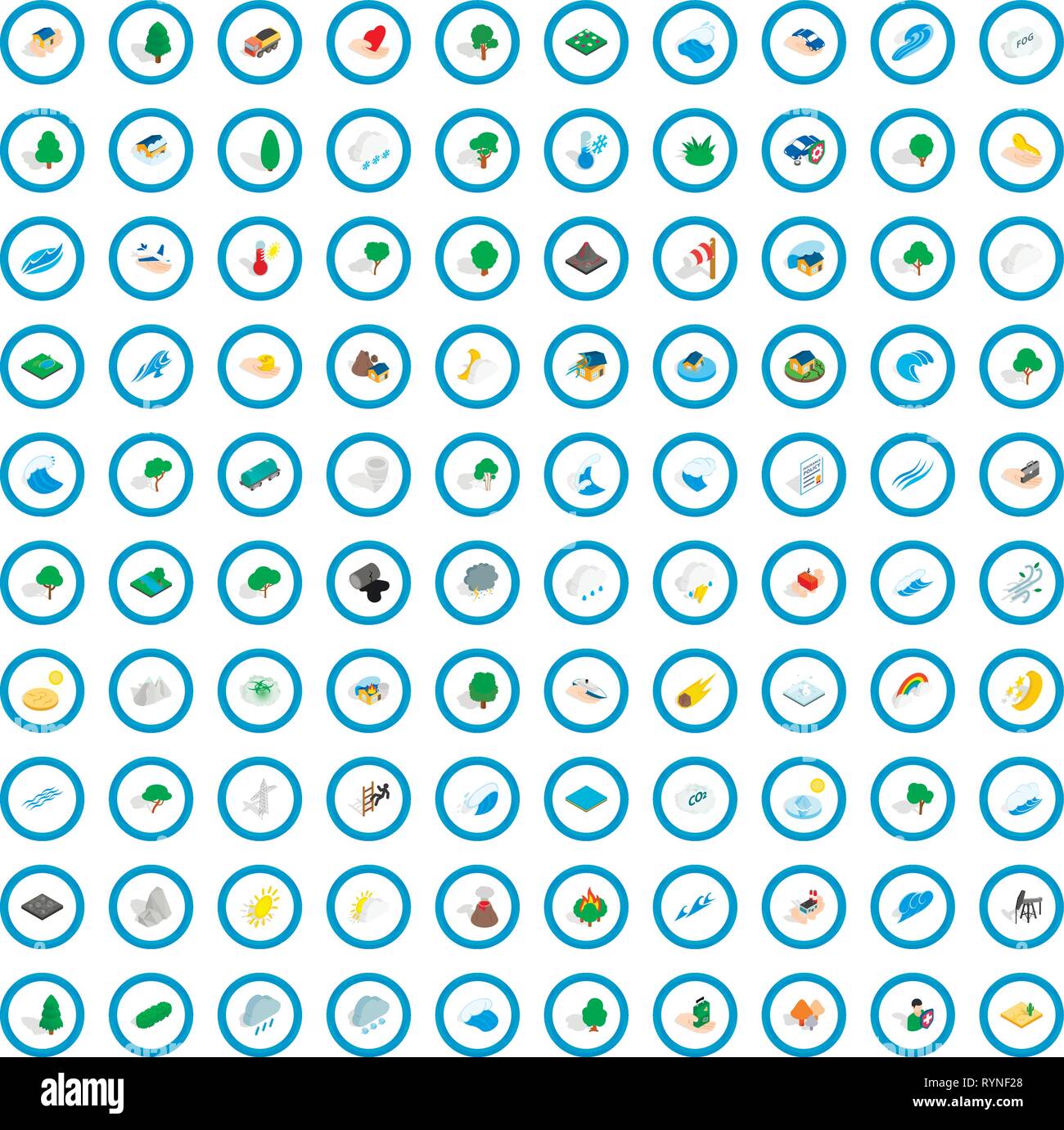 100 global warming icons set, isometric 3d style Stock Vector