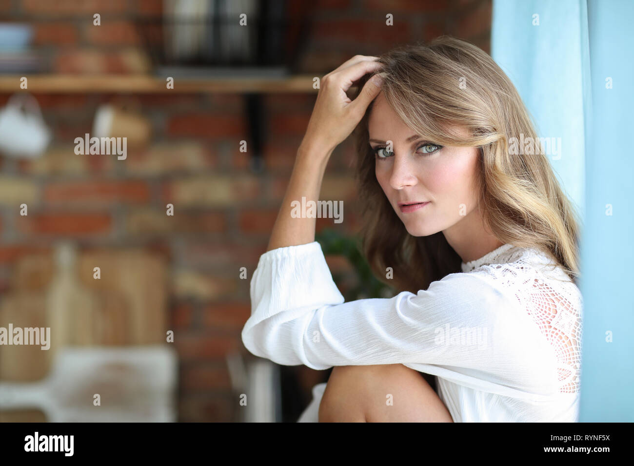Beautiful woman with blond hair Stock Photo