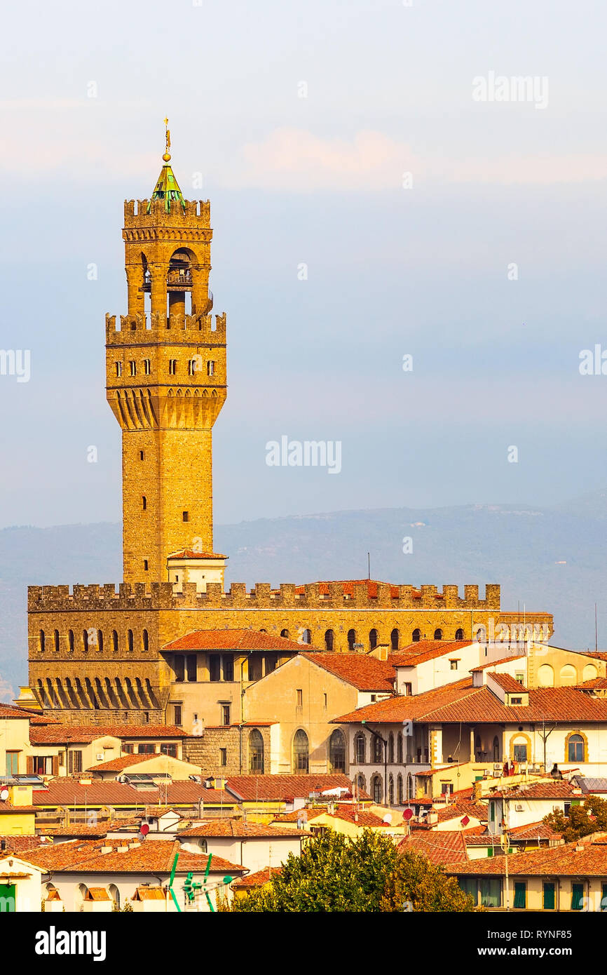 Palazzo Vecchio tower, houses in Florence, Italy Stock Photo Alamy