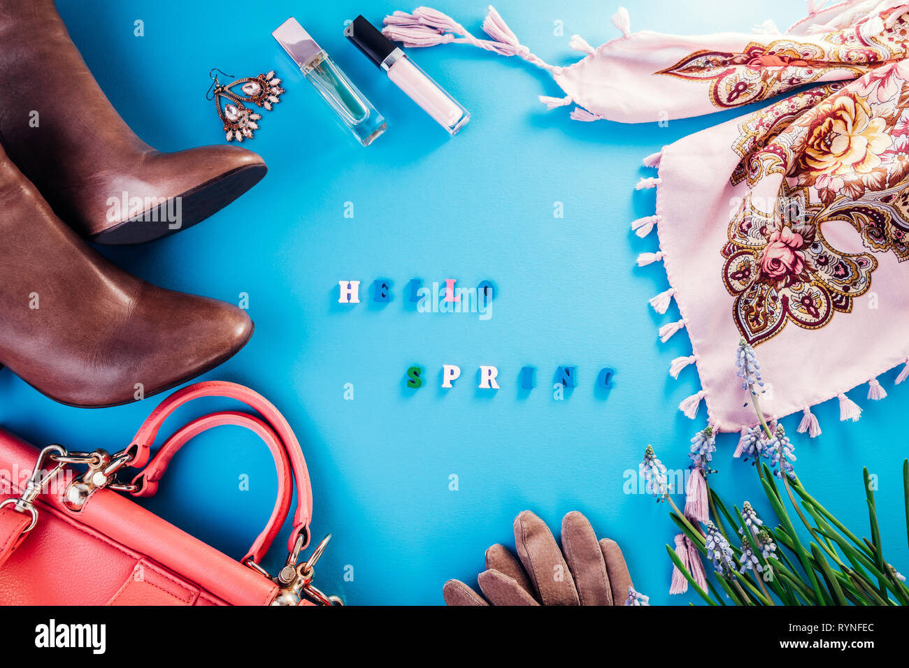 Hello spring . Spring female look. Combination of clothes, shoes and