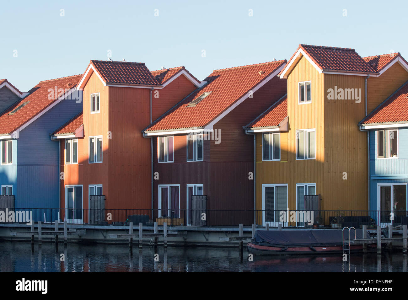 Colourful waterfront houses at the Reitdiephaven (Reitdiep Marina) in