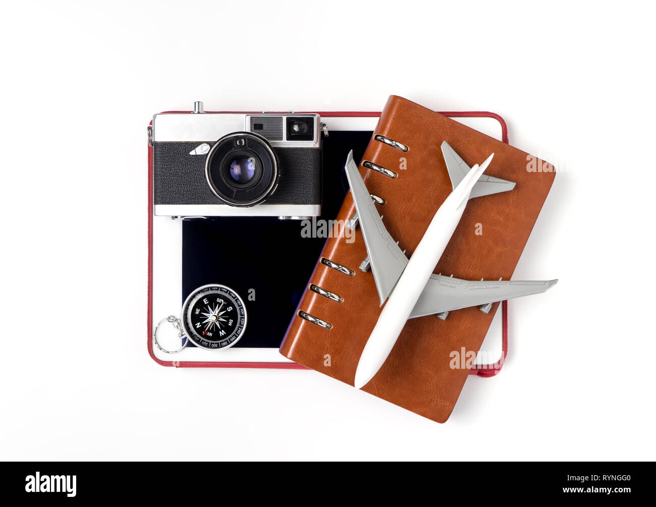 Technology travel objects isolated on white background Stock Photo