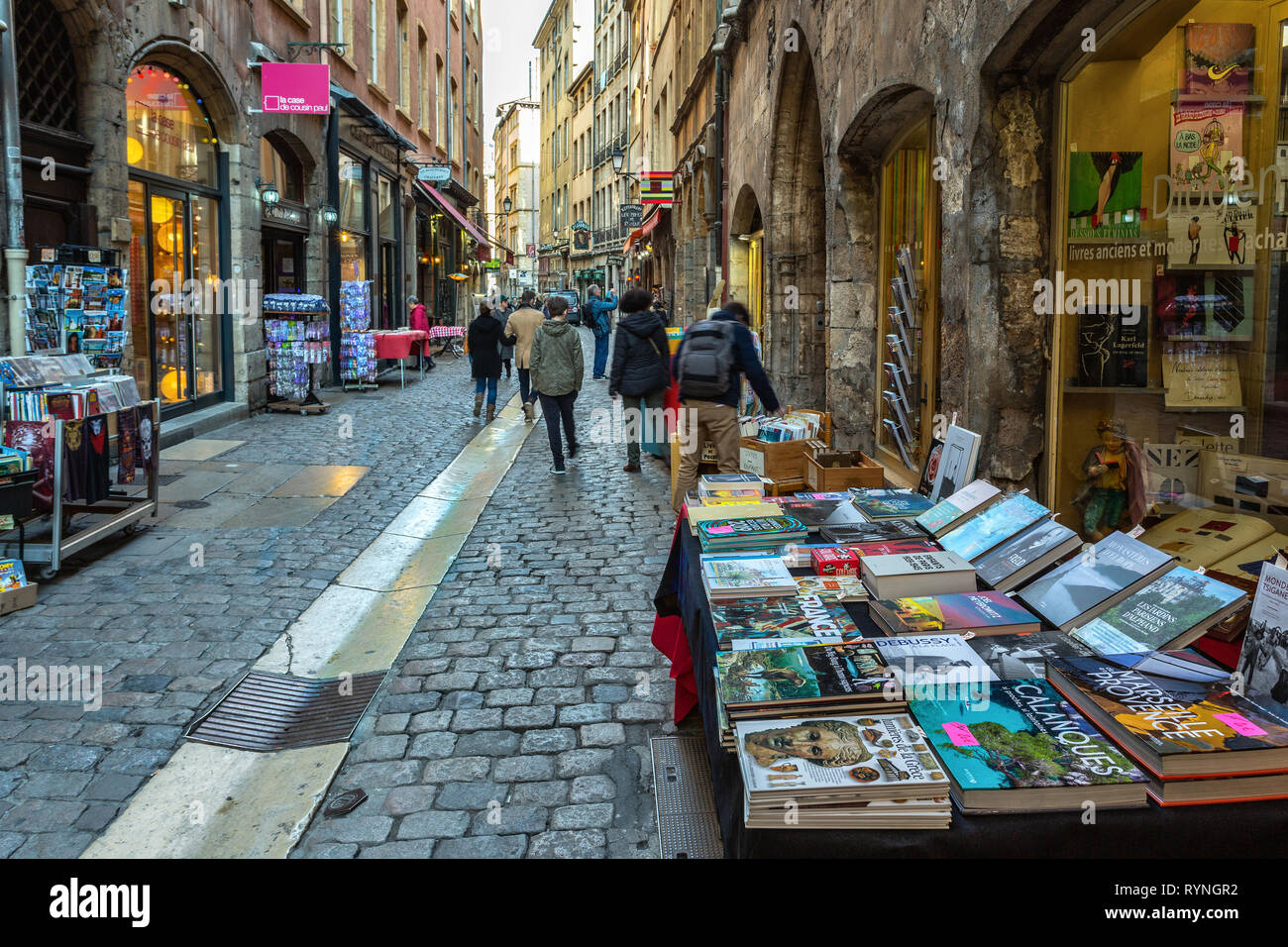 bookseller in Saint John Street, Lyon. France Stock Photo