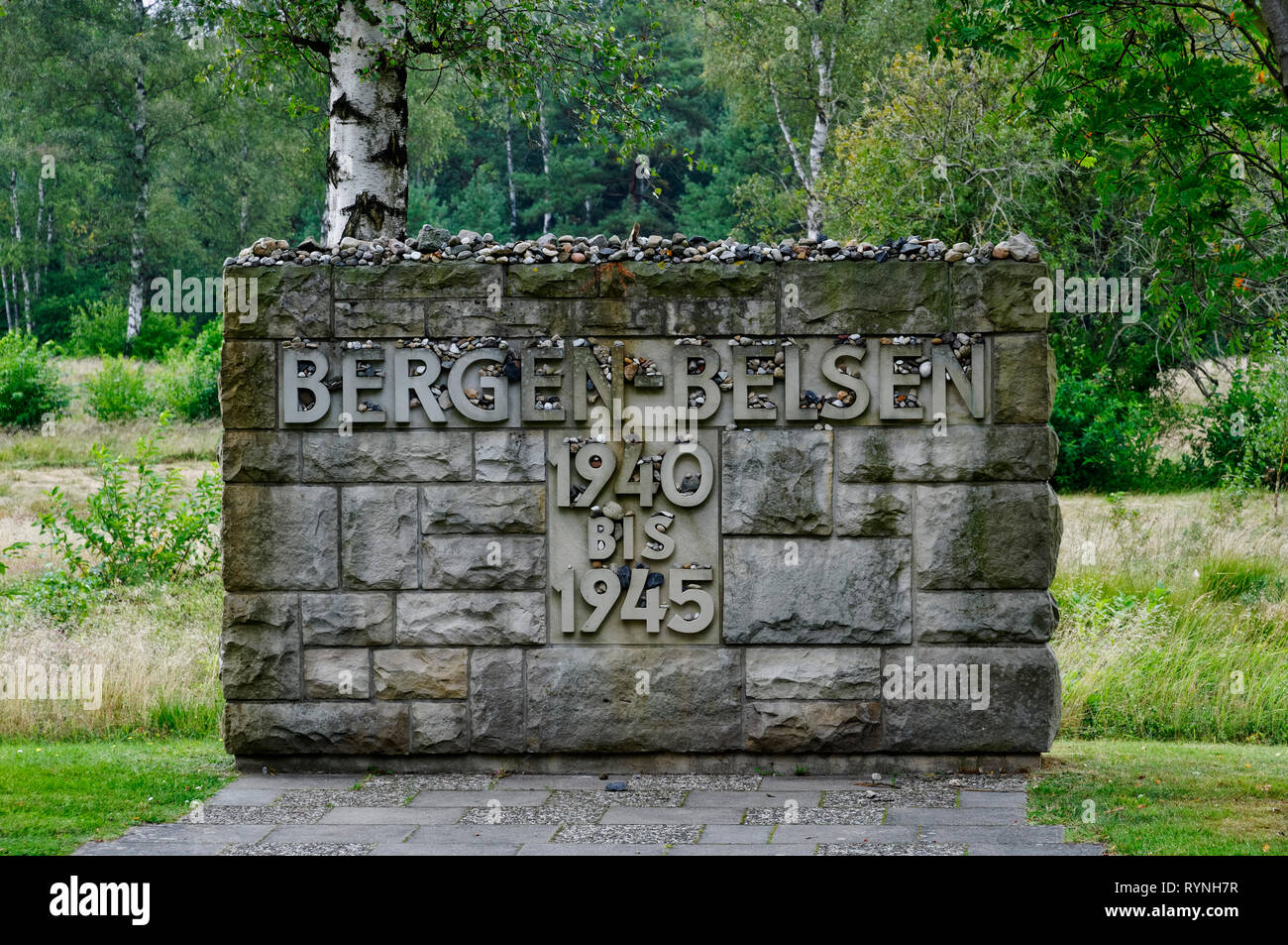 Bergen Belsen Concentration Camp Memorial Stone At The Entrance To The Historical Camp Area Luneburg Heath Lower Saxony Germany Stock Photo Alamy