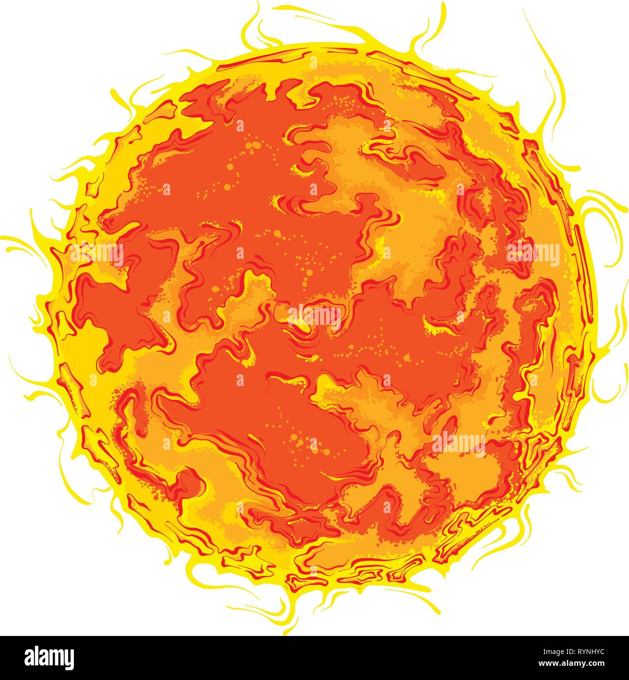 Hand drawn sketch of planet sun in color, isolated on white background. Detailed drawing in the style of vintage. Vector illustration Stock Vector