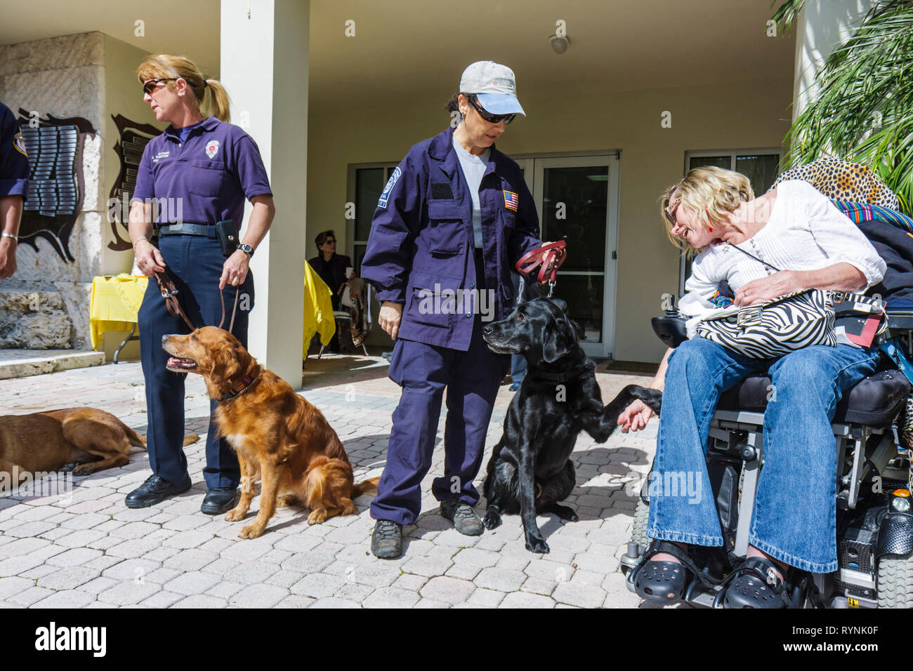 Miami Florida,Temple Israel,Bow Wow Palooza Interfaith Blessing of the Animals,community owner,dog,canine,FEMA,Urban Search & Rescue,Black man men mal Stock Photo