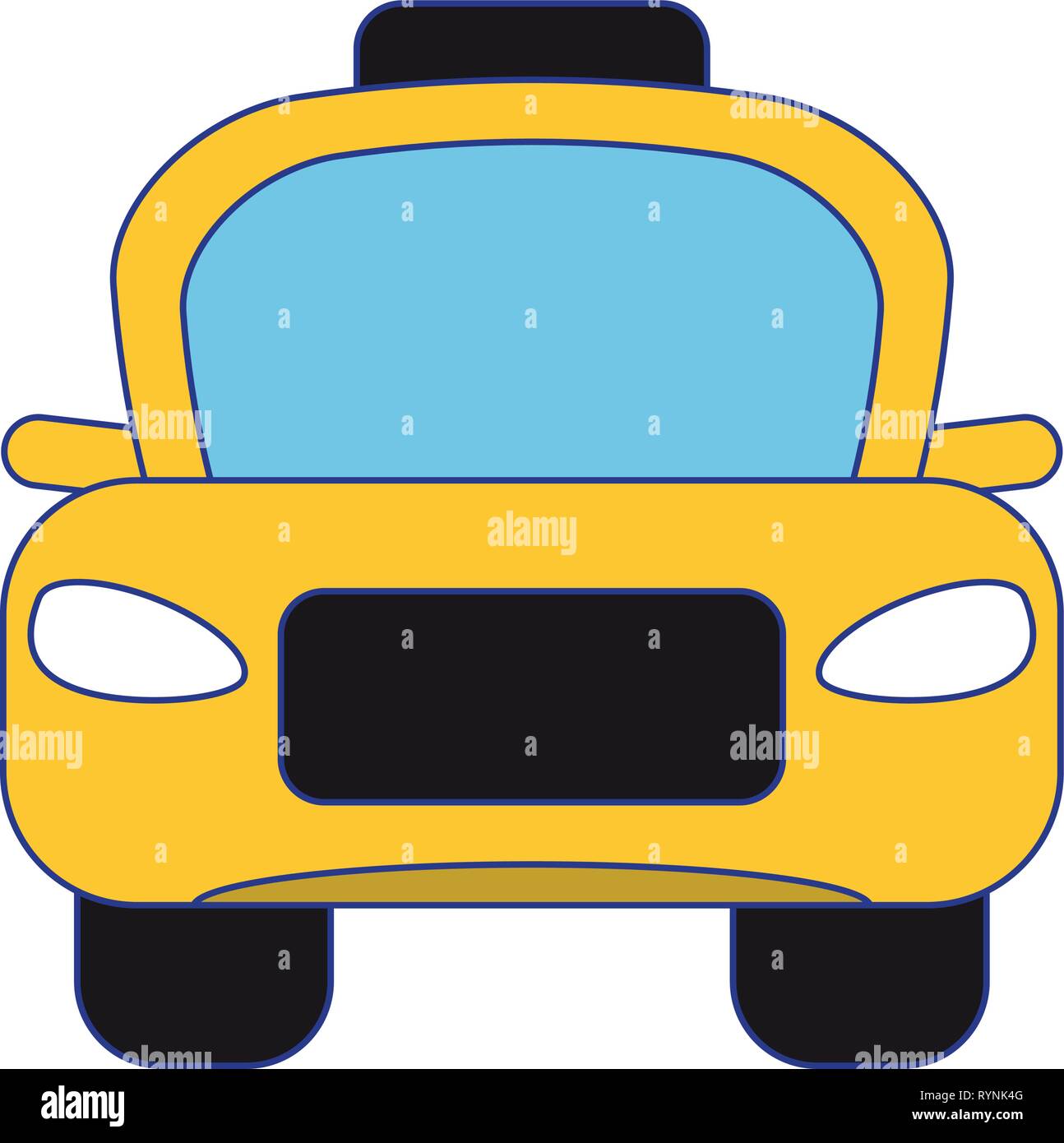 Taxi cab vehicle frontview blue lines Stock Vector