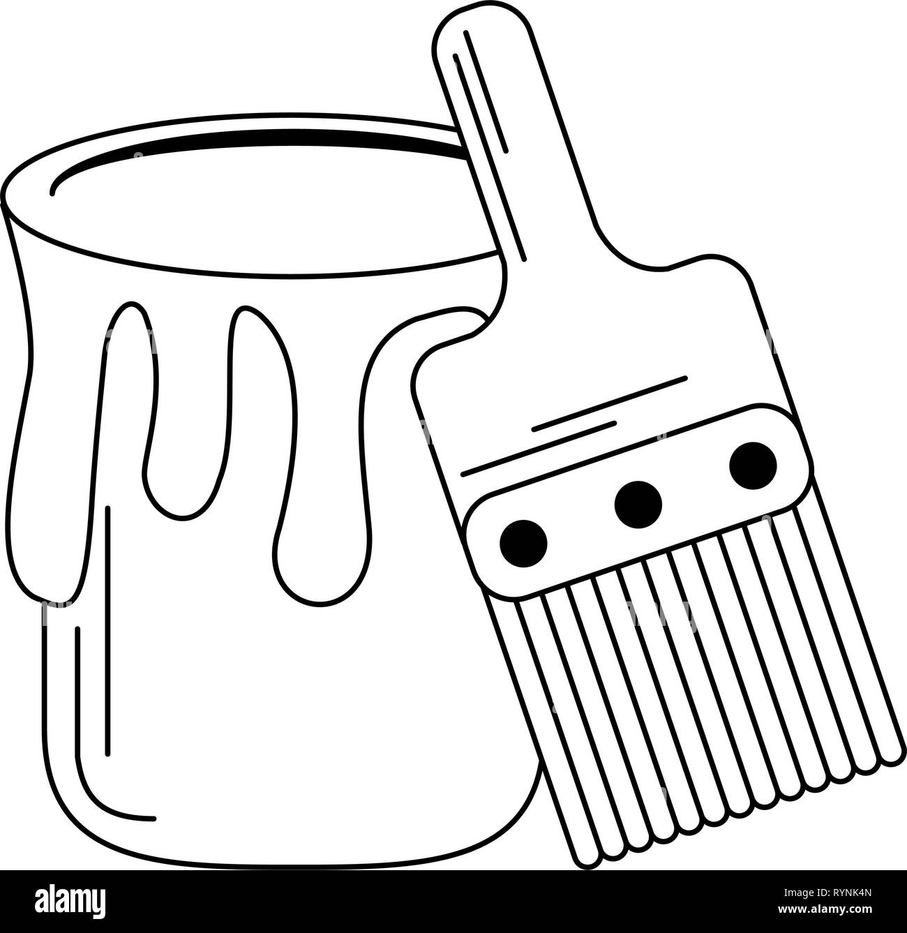 Paint bucket and brush tools in black and white Stock Vector Image