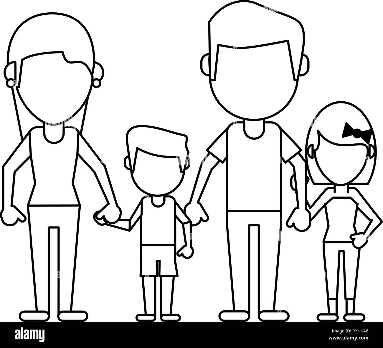 Family avatar faceless cartoon in black and white Stock Vector Image ...