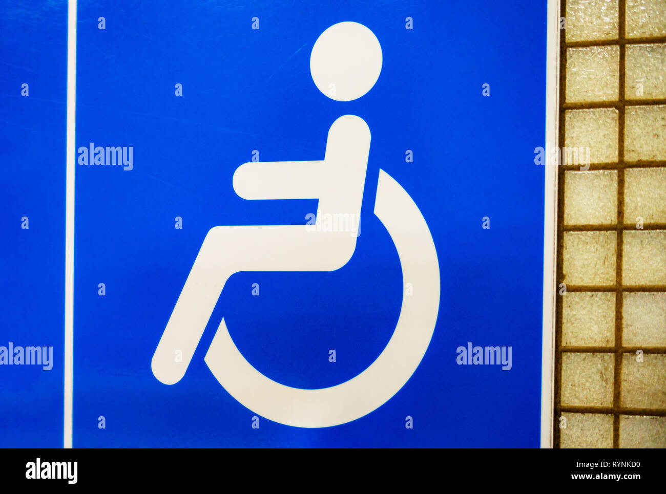 Blue square Handicapped Wheelchair Accessible Symbol Sign on a London