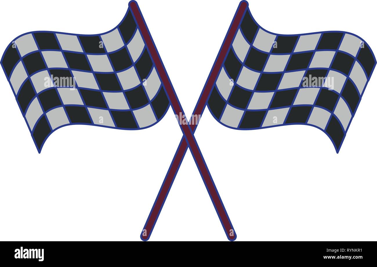 Racing flags crossed symbol blue lines Stock Vector