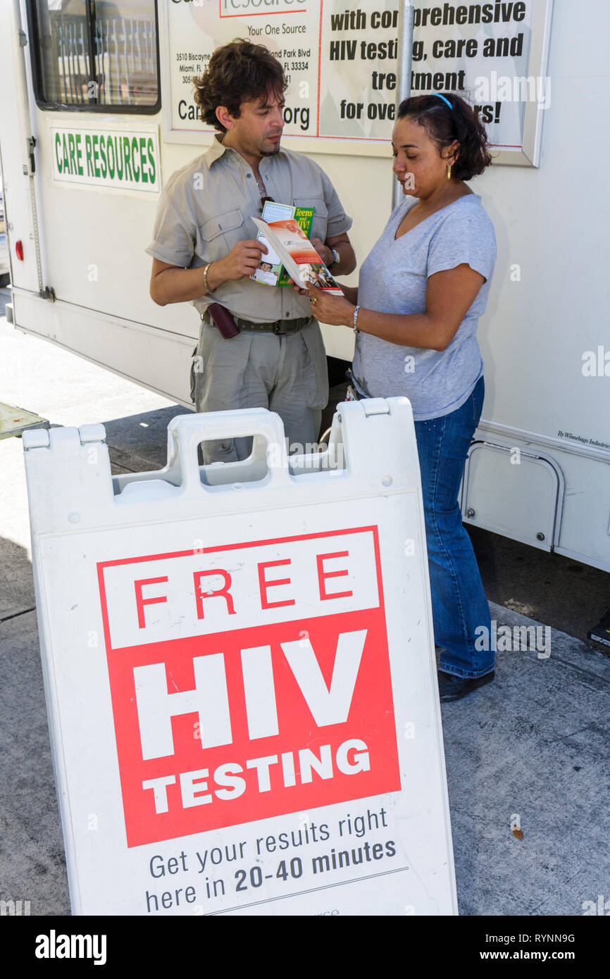 Miami Florida,Little Havana,Family Festival,festivals celebration fair fairs community event events,free HIV testing blood test mobile lab,Hispanic La Stock Photo