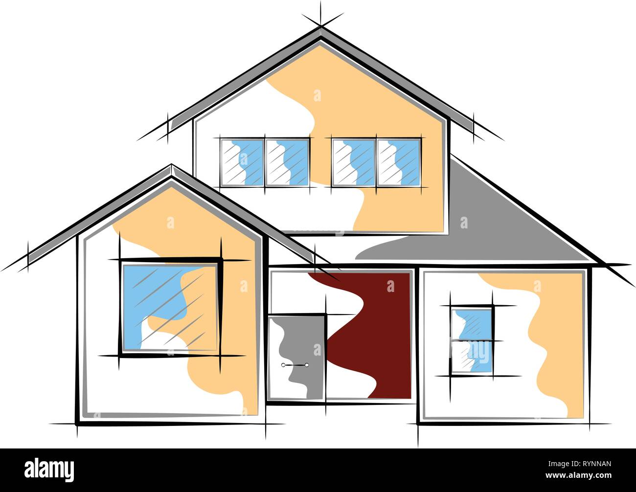 Colored sketch of a modern house building Stock Vector Image & Art - Alamy