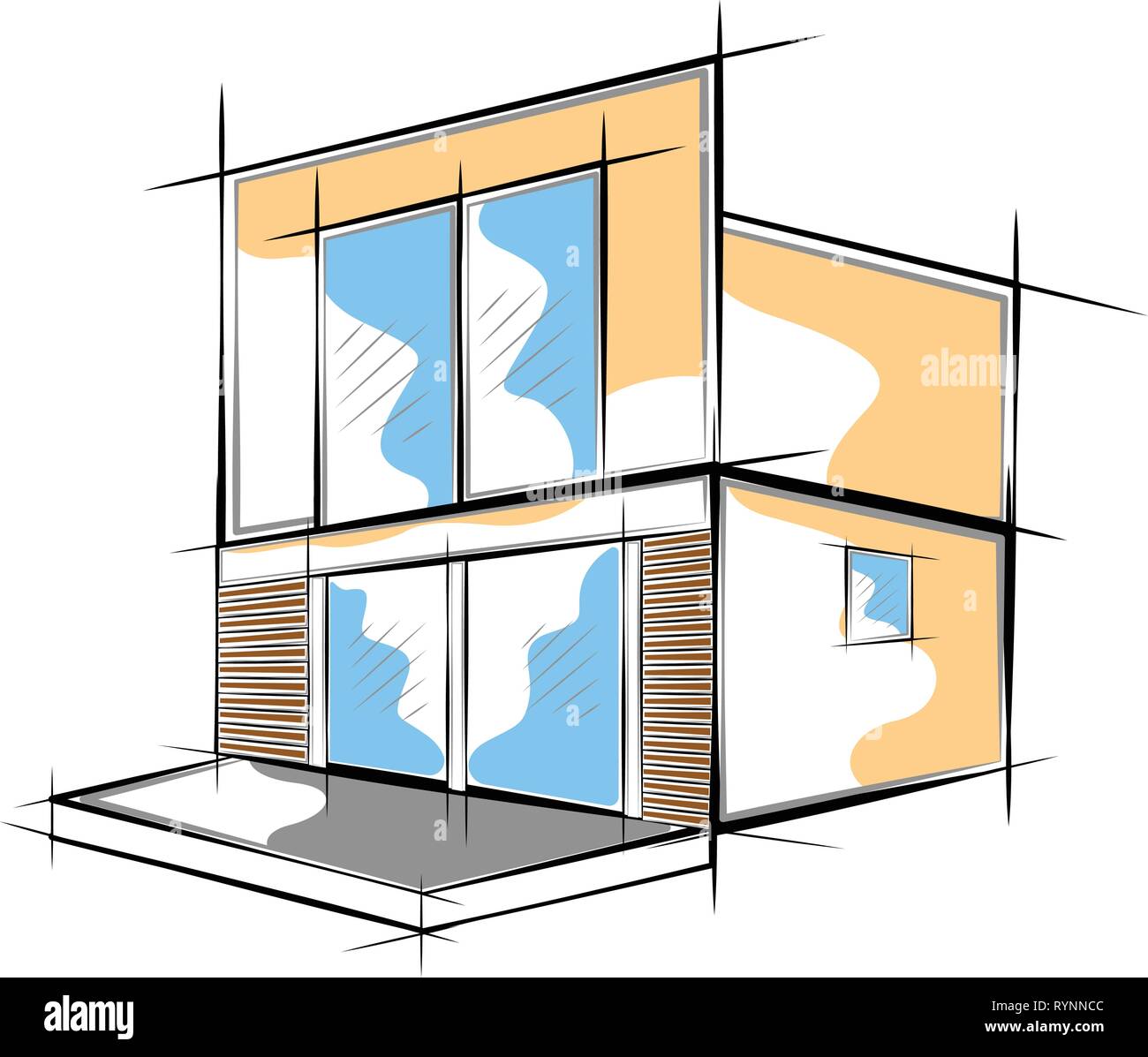 Colored sketch of a modern house building Stock Vector Image & Art - Alamy