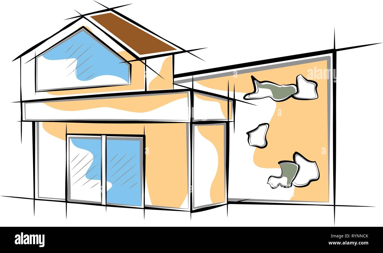 Colored sketch of a modern house building Stock Vector Image & Art - Alamy