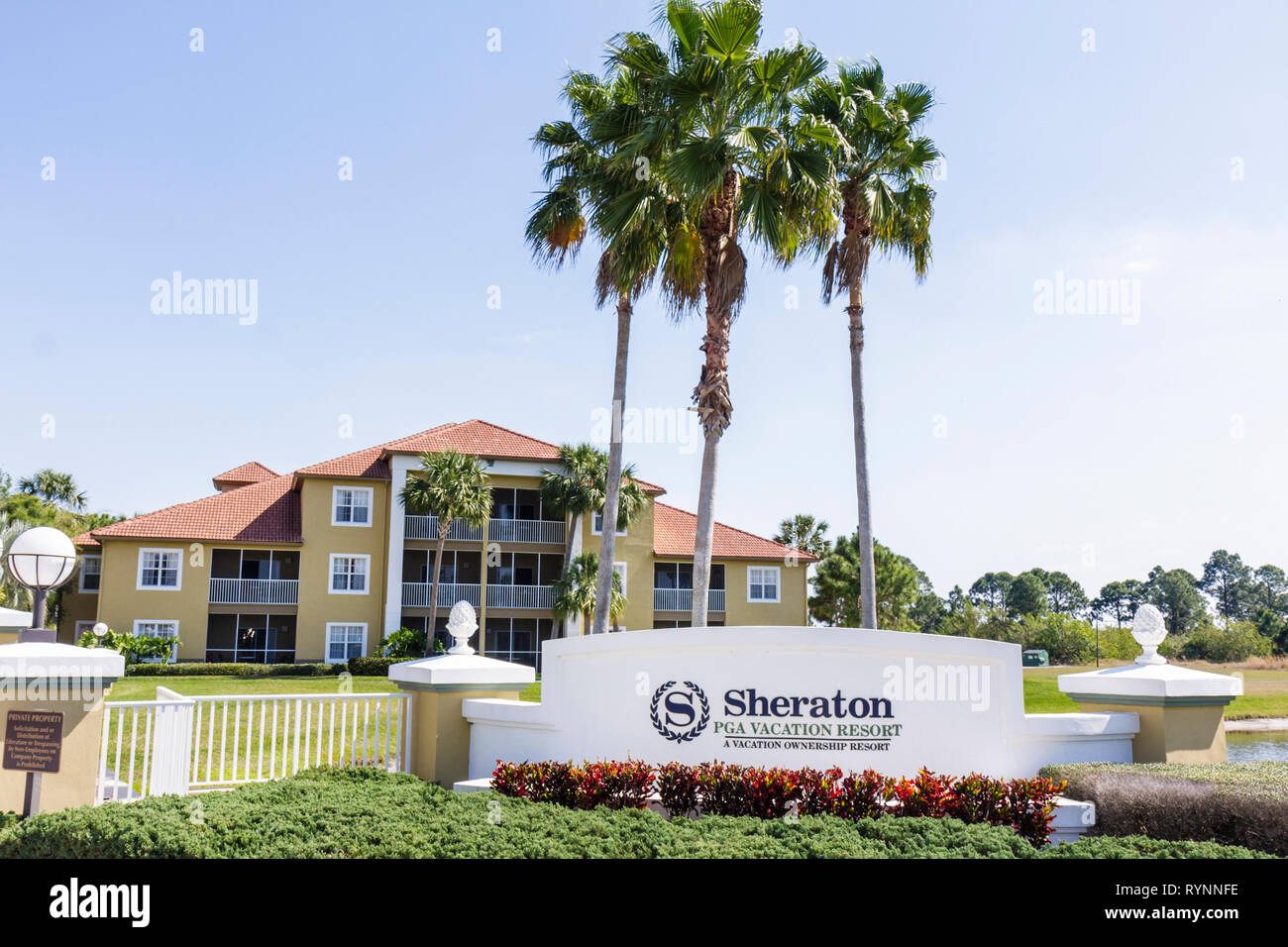 Port St. Saint Lucie Florida,Sheraton PGA Vacation Resort,timeshare,entrance,front,building,grounds,golf course community,lands Stock Photo