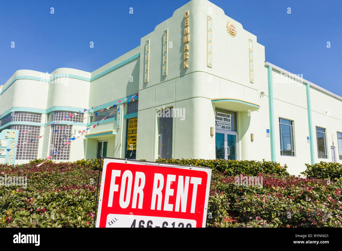 Florida Saint St. Lucie County,Fort Ft. Pierce,building,commercial real estate,for rent,sign,glass block,economy,restored,renovated,FL090219015 Stock Photo