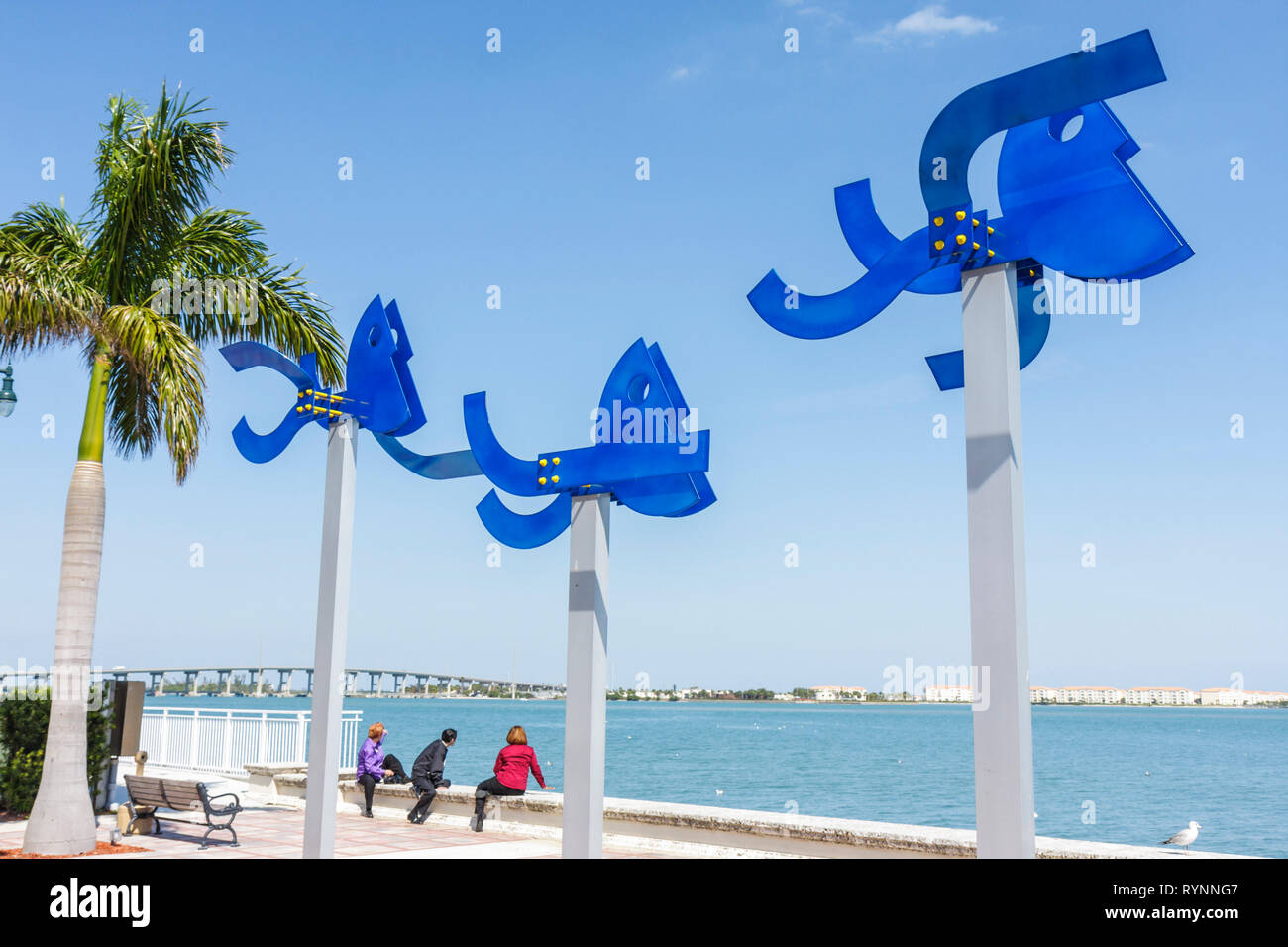 Florida Saint St. Lucie County,Fort Ft. Pierce,Indian River Lagoon,Gazebo Park,steel,sculpture,In the Swim,Jorge Blanco,artist,Art in Public Places,ma Stock Photo