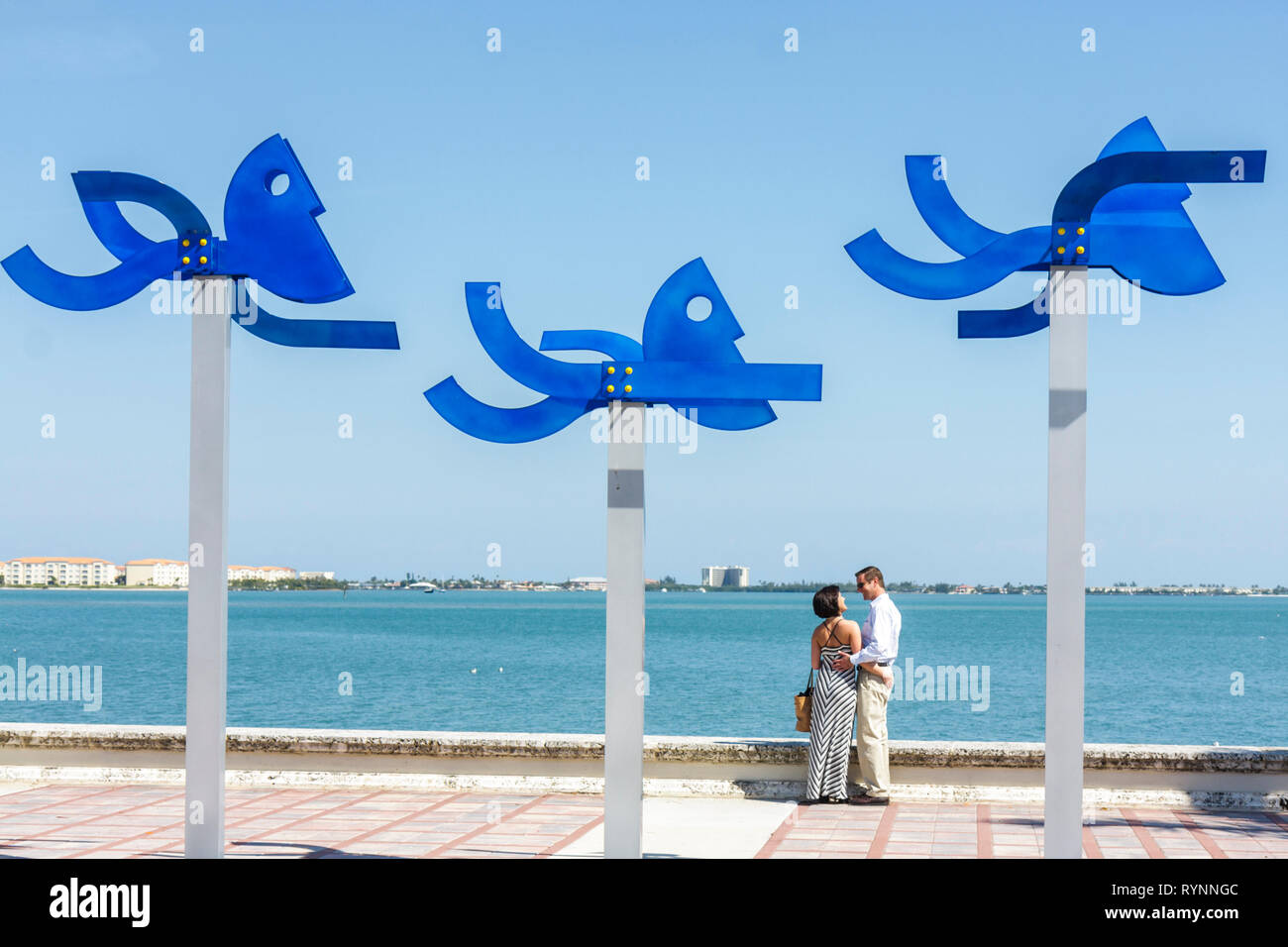 Florida Saint St. Lucie County,Fort Ft. Pierce,Indian River Lagoon,Gazebo Park,steel,sculpture,In the Swim,Jorge Blanco,artist,Art in Public Places,ma Stock Photo
