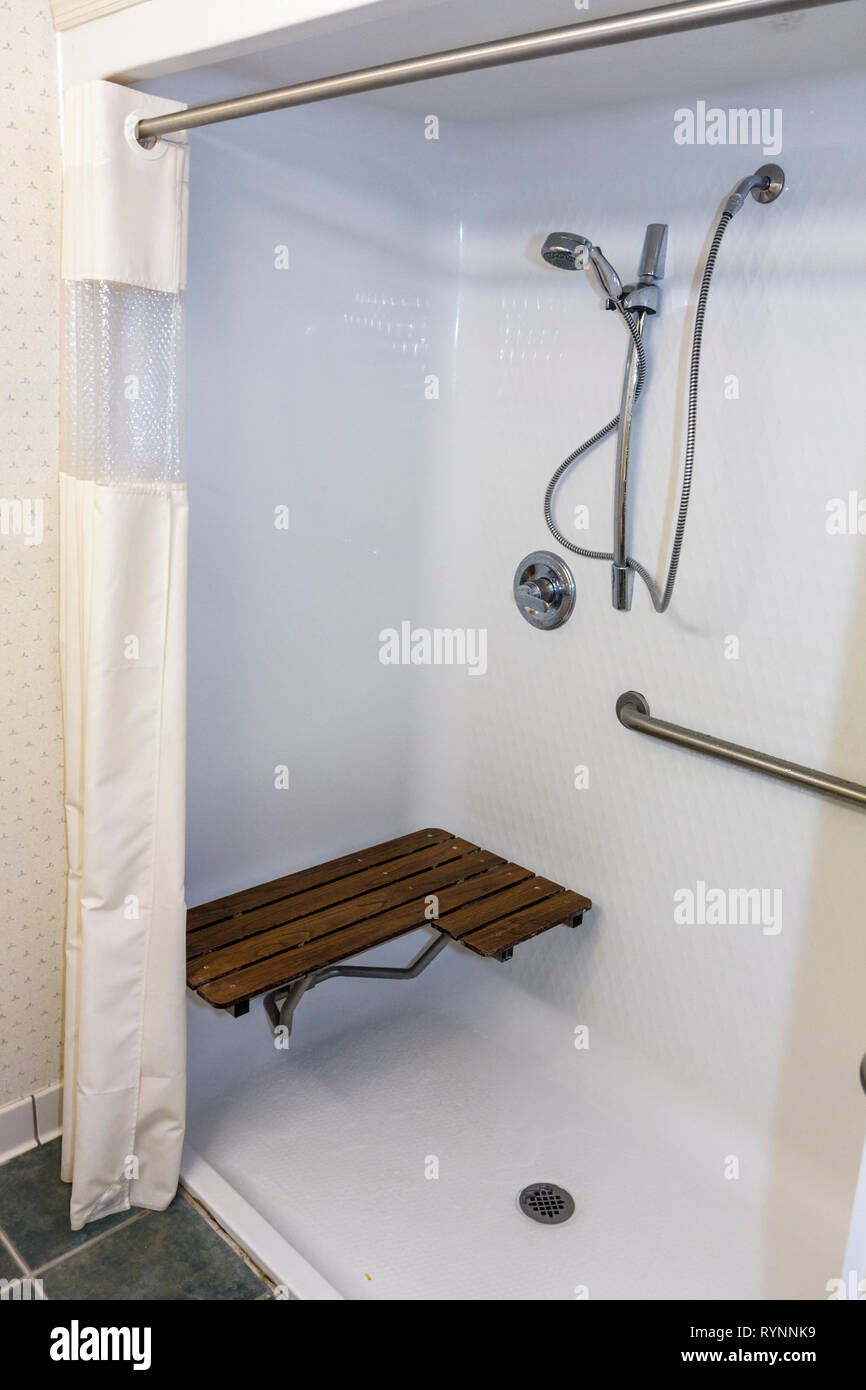 Florida,Saint St. Lucie County,Port St. Saint Lucie,Mainstay Suites Hotels,motel,lodging,budget,handicap room,ADA compliant,accessibility,roll in show Stock Photo