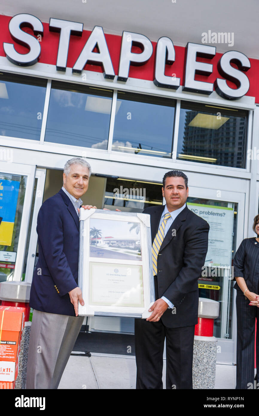 Miami Florida,Staples,office supply products store,retail,chain,receives Green building Council LEED Gold Certification,environment,Green movement,dis Stock Photo
