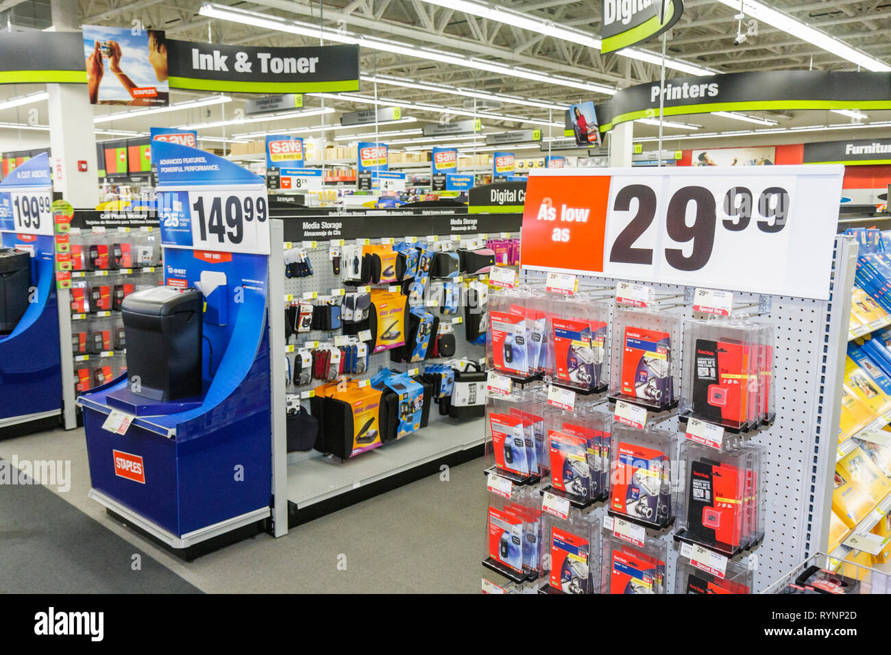 Miami Florida,Staples,office supply products store,retail,chain,merchandise,product products display sale,packaging,products,price,memory card,SanDisk Stock Photo