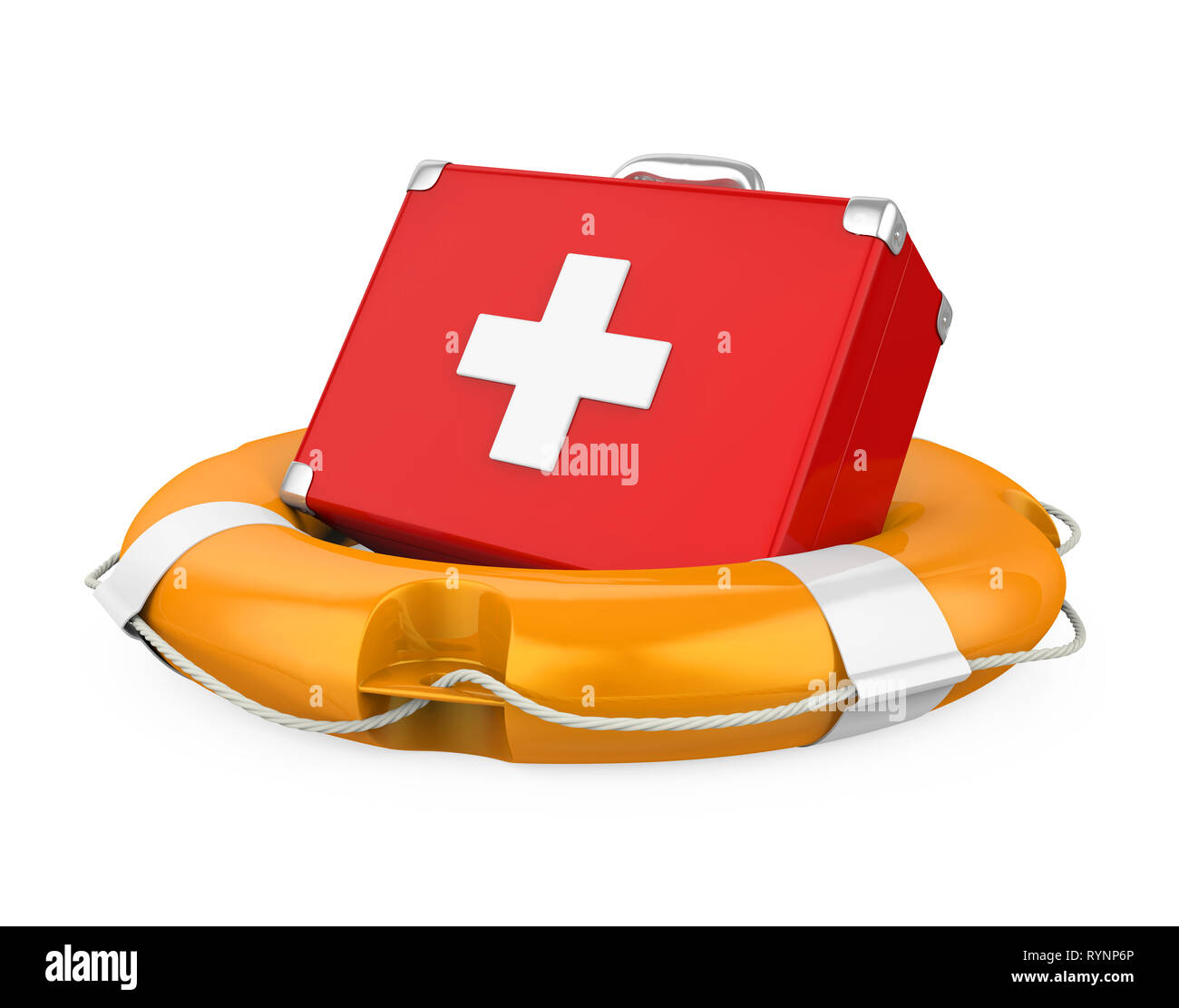 First Aid Kit in Lifebuoy Isolated Stock Photo Alamy