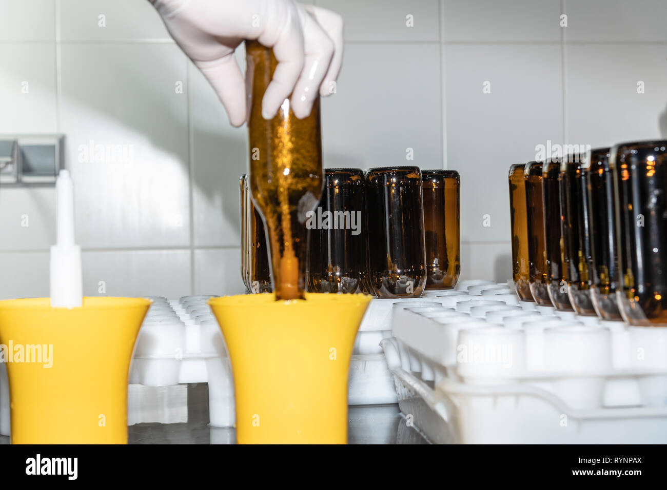 manual washing of beer bottles in a craft factory Stock Photo Alamy