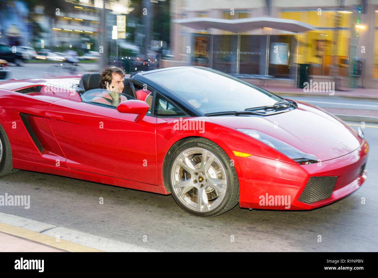 Miami Beach Florida,Washington Avenue,red,Ferrari,car cars,sports car