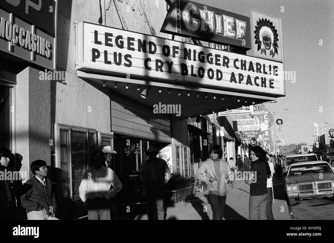 Gallup New Mexico USA 1970s. The Chief Cinema is showing the films. The