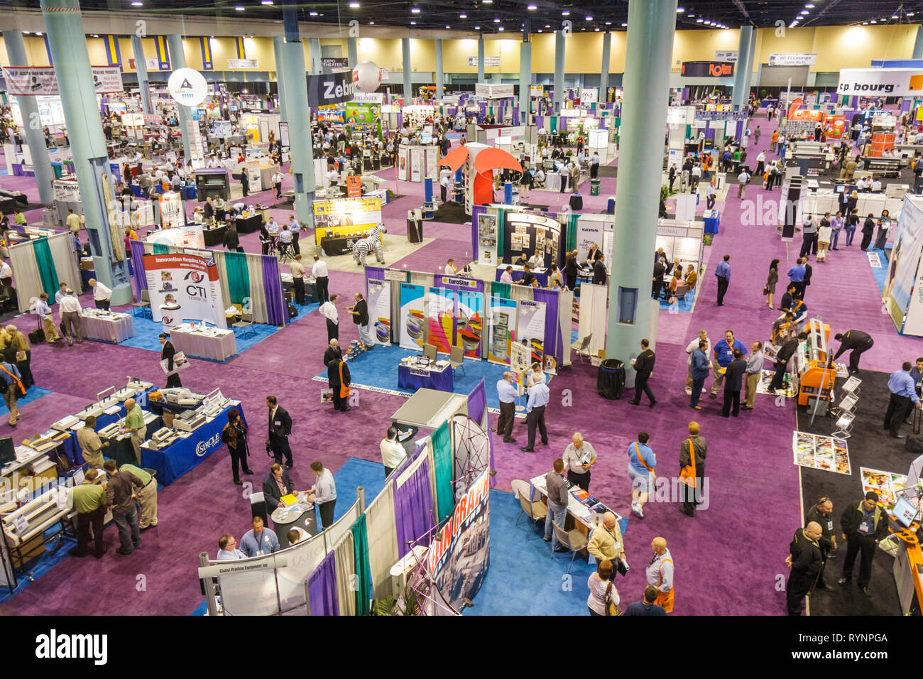 Miami Beach Florida,Miami Beach Convention Center,centre,Graphics of the Americas Expo & Conference,trade show,overhead shot,booths,networking,work,FL Stock Photo