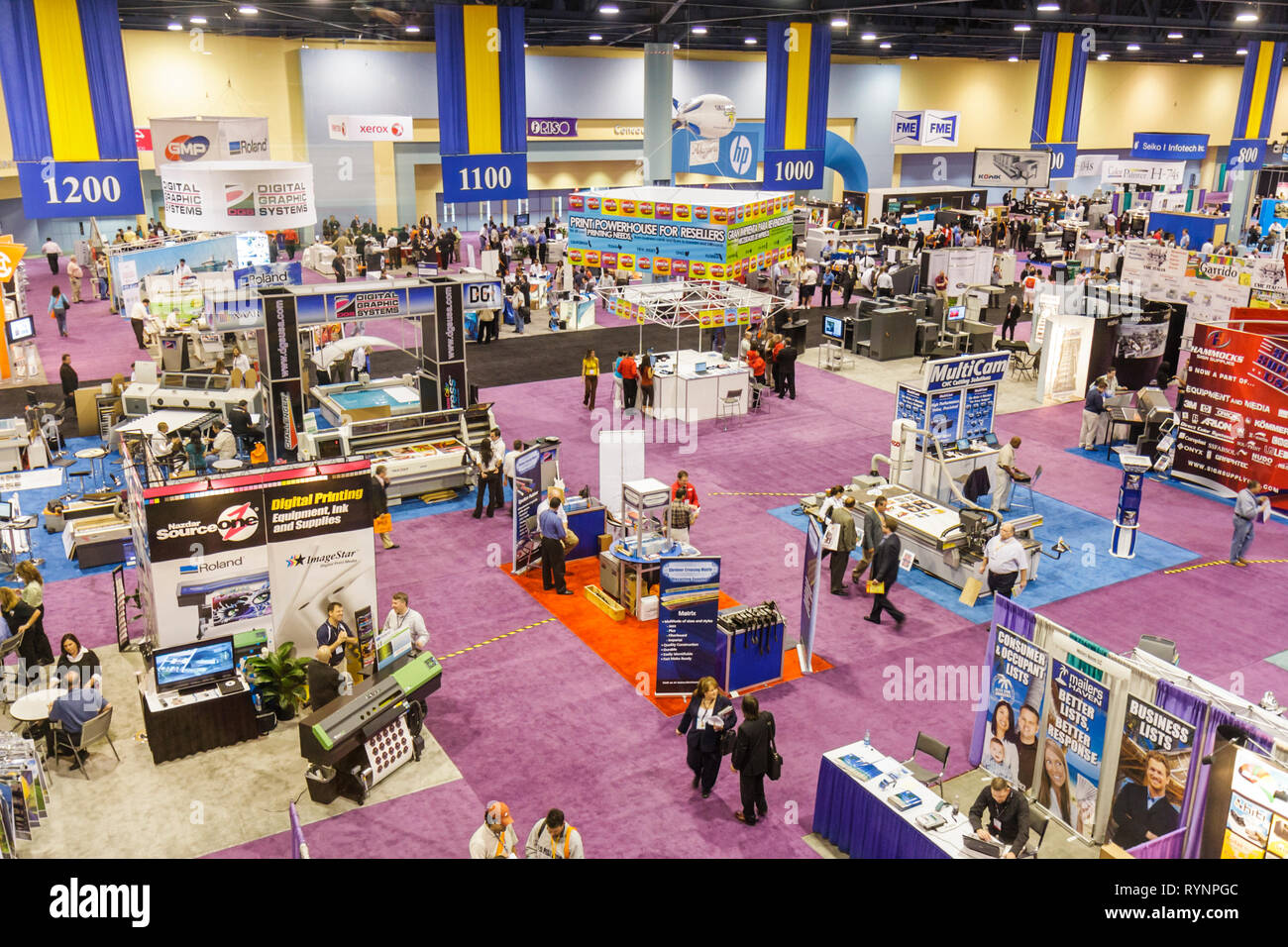 Miami Beach Florida,Miami Beach Convention Center,centre,Graphics of the Americas Expo and Conference,trade show,overhead shot,booths,networking,work, Stock Photo