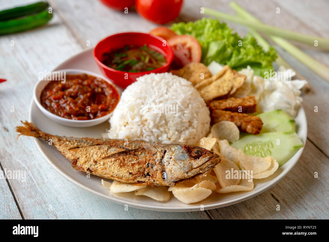 Fried mackerel fish rice with sambal, popular traditional Malay or