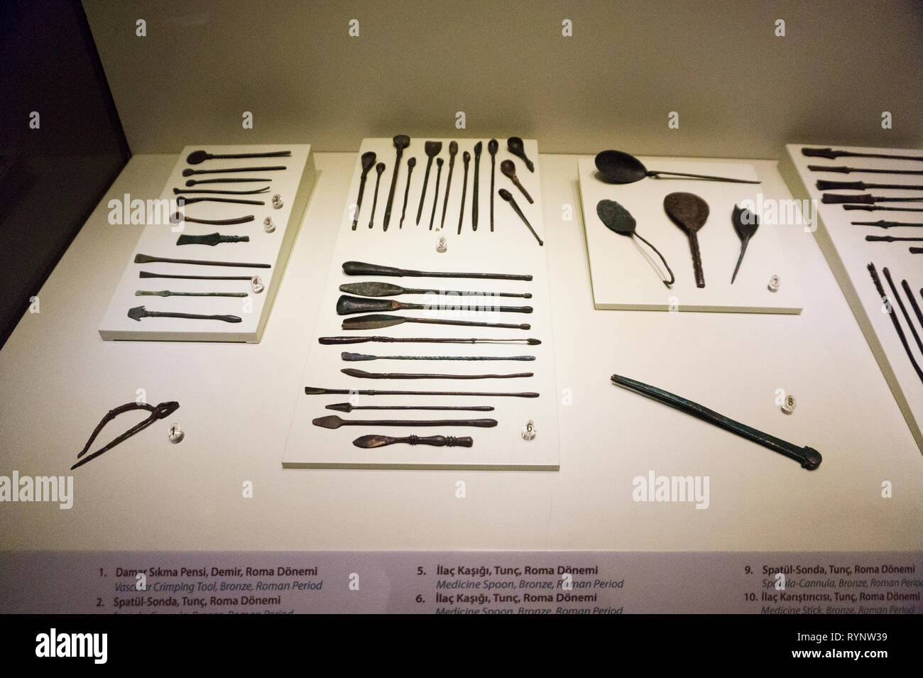 Ancient medicine tools, Roman Period, Gaziantep Museum Turkey Stock Photo