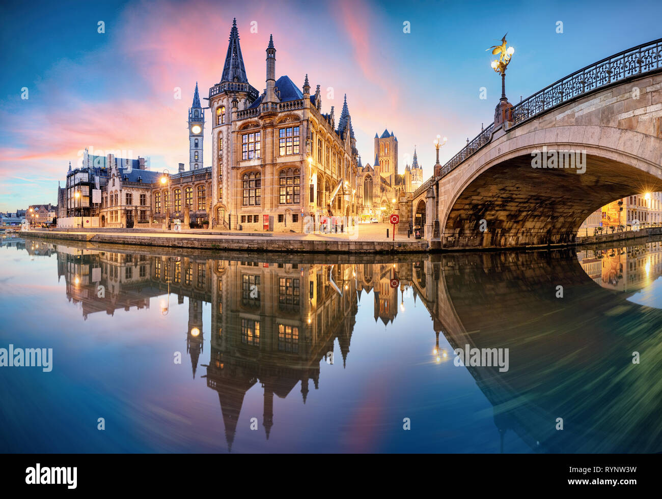 Gent, Belgium at day, Ghent old town Stock Photo