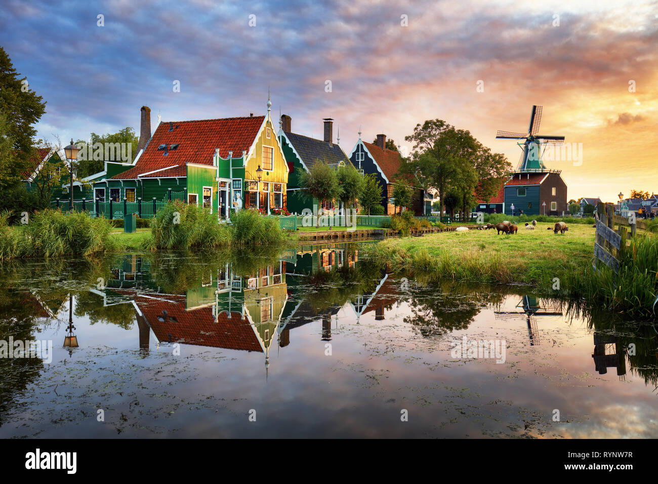 Landscape of Netherlands windmills Stock Photo