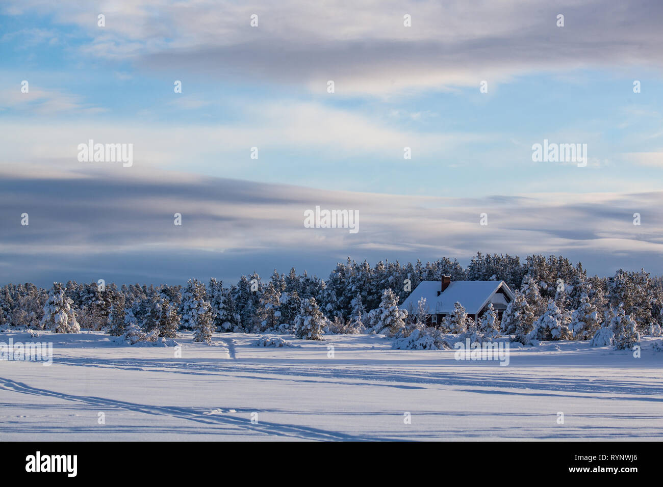 Snow on Lake Inar Stock Photo