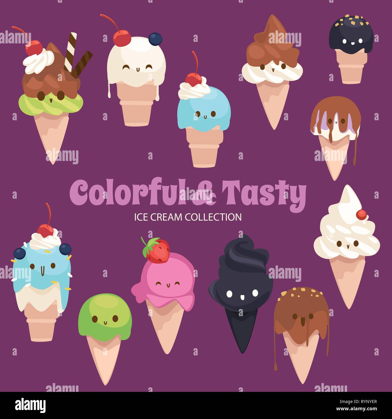 Cute Rainbow Food Objects Collection Stock Vector