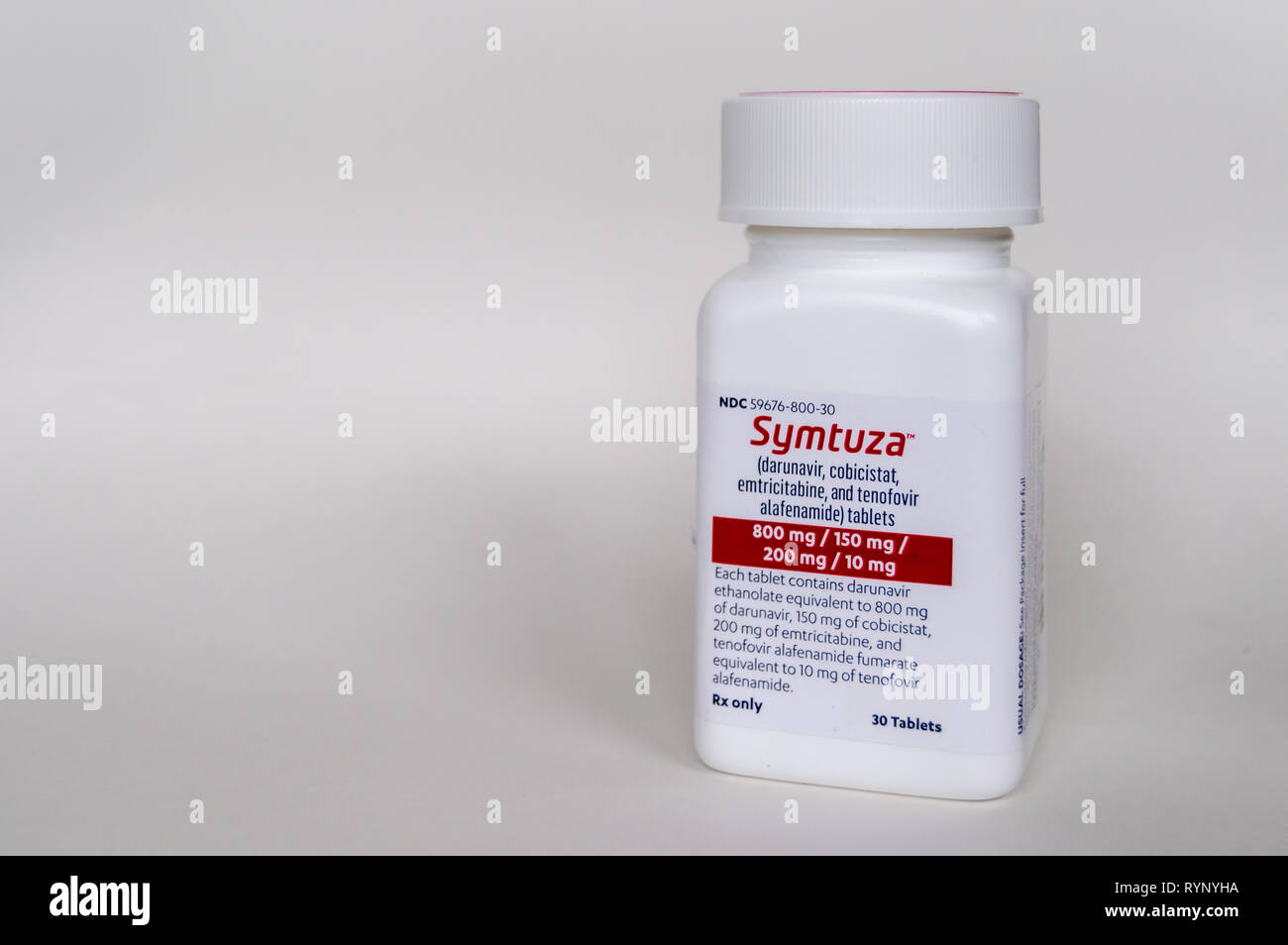 Chicago, USA-March 13, 2019: Symtuza prescription medication is used to treat HIV infection and is taken once a day. Modern medicine, chronic illness. Stock Photo