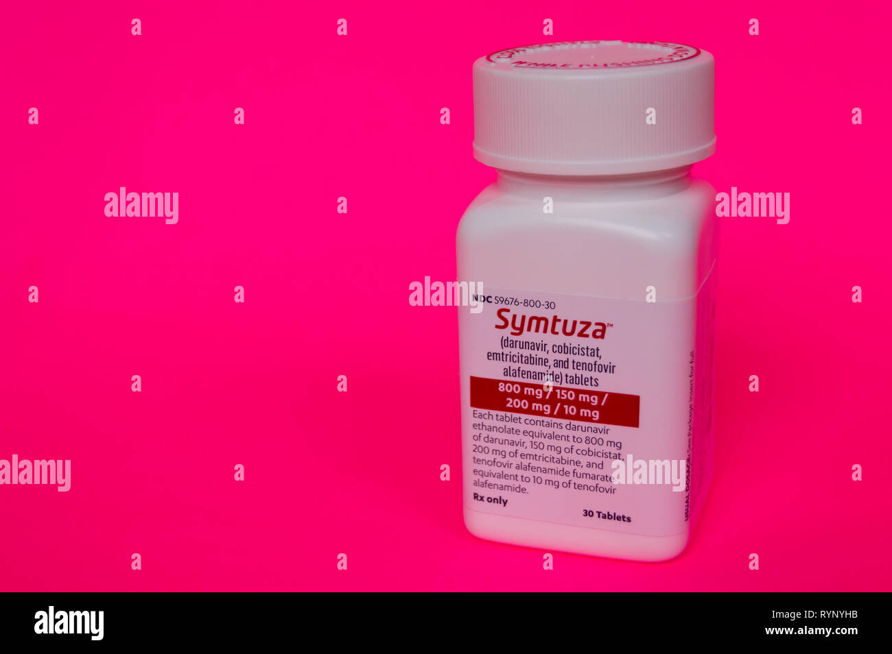 Chicago, USA-March 13, 2019: Symtuza prescription medication is used to treat HIV infection and is taken once a day. Modern medicine, chronic illness. Stock Photo