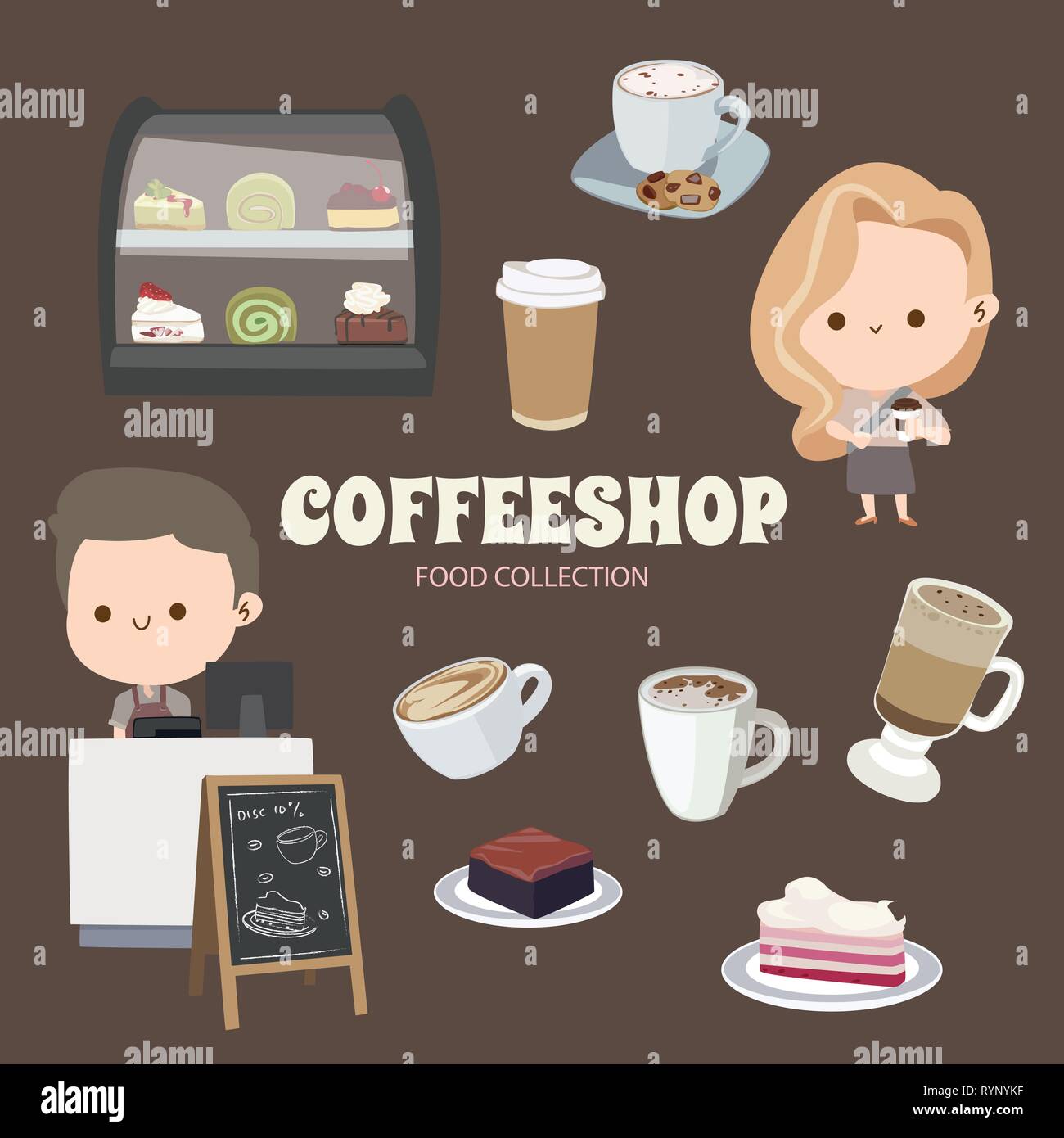 Cute Rainbow Food Objects Collection Stock Vector