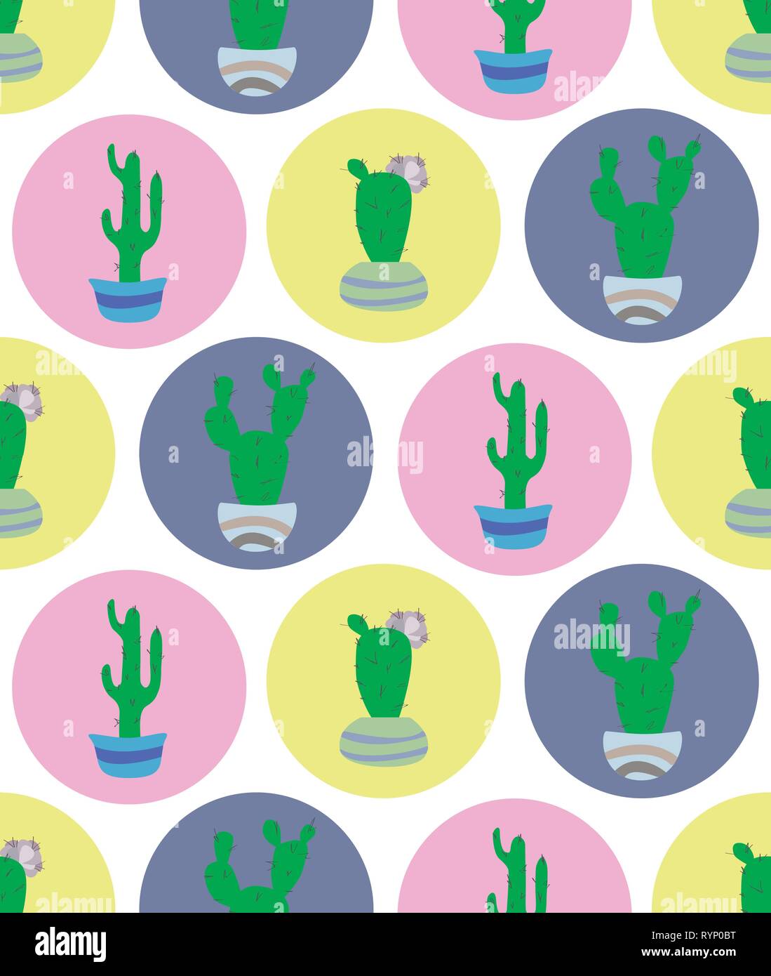 Seamless pattern with cactus on hte bright background. Stock Vector