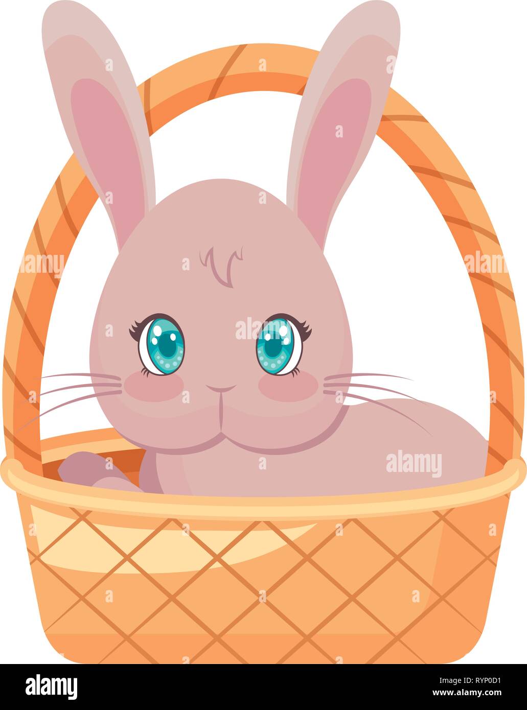 cute rabbit in basket wicker vector illustration design Stock Vector ...