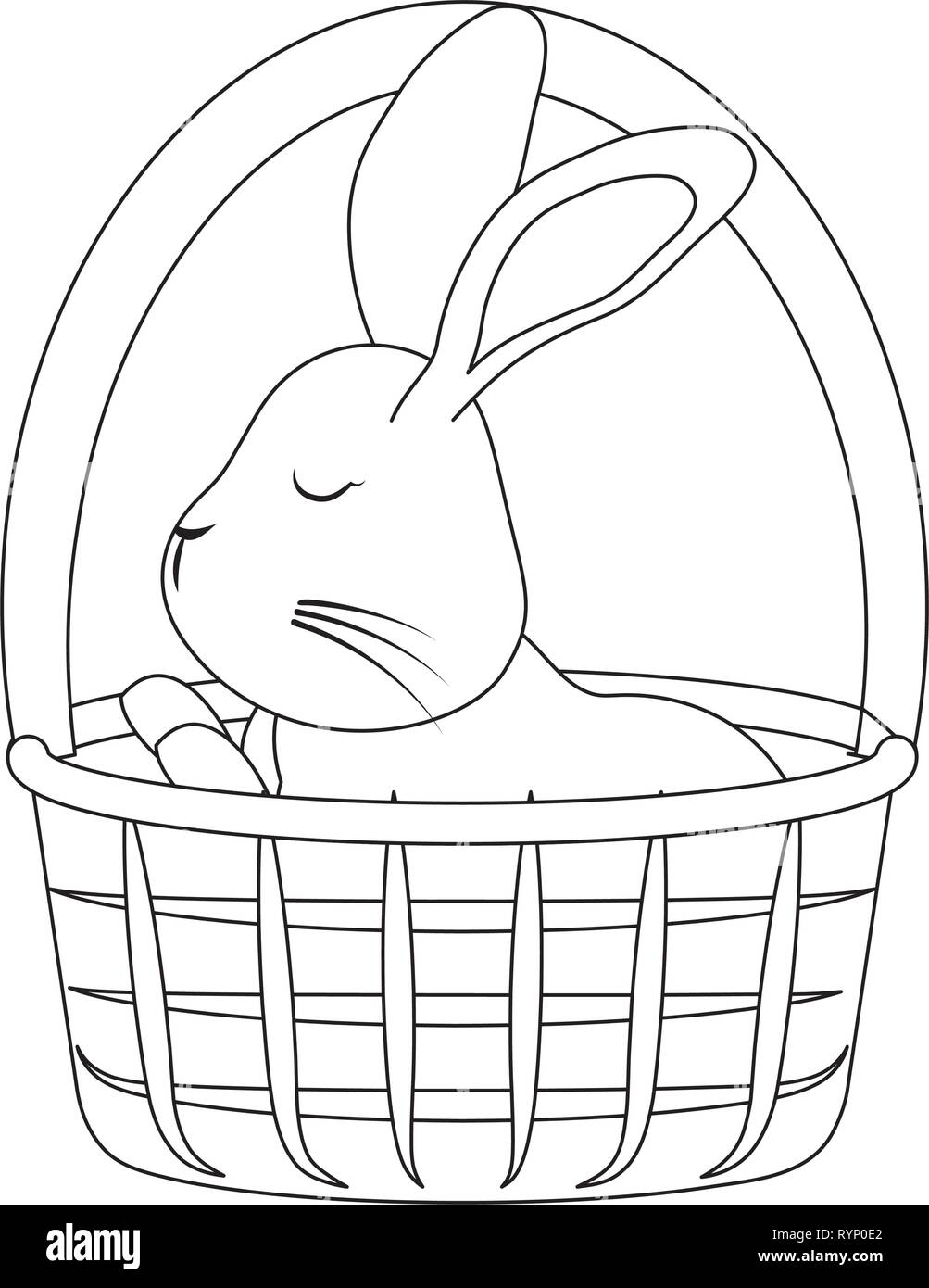 cute rabbit in basket wicker vector illustration design Stock Vector ...