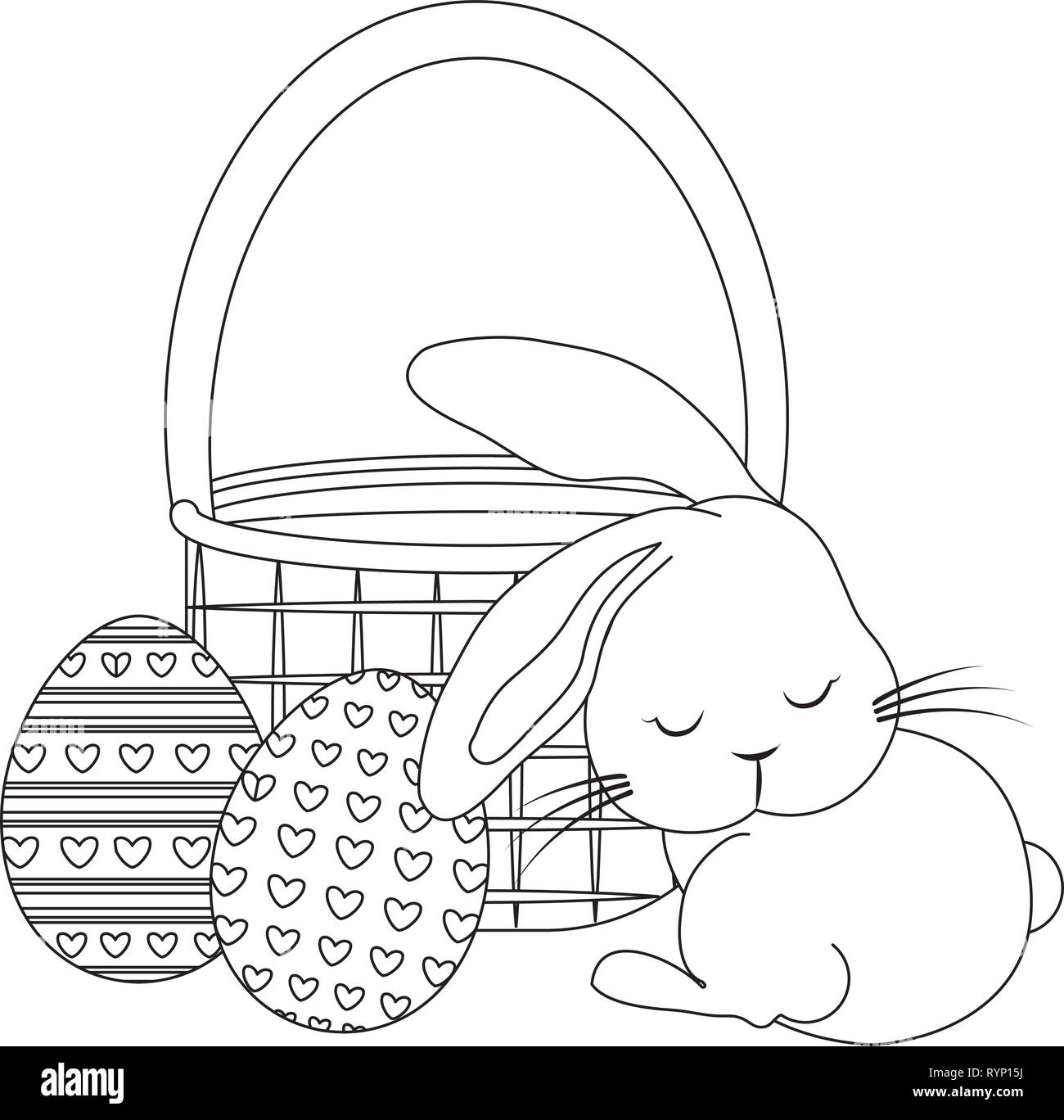 cute rabbit with basket and eggs of easter vector illustration design ...