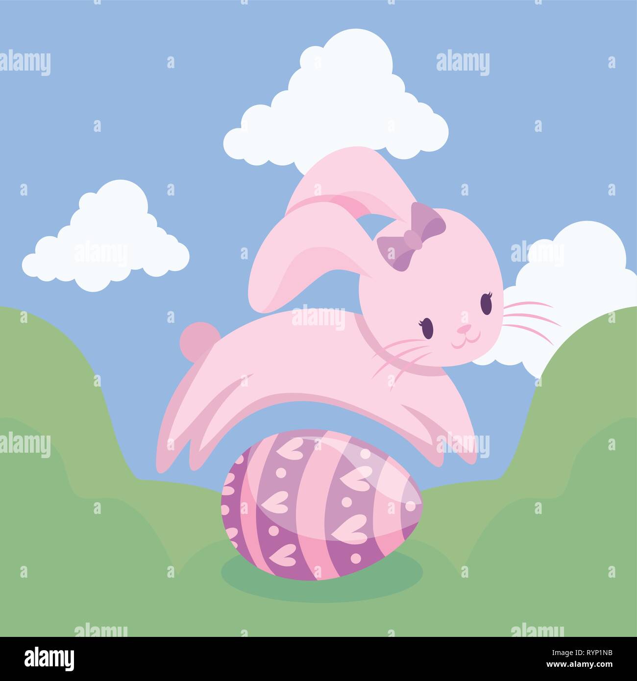 cute rabbit with egg of easter in landscape vector illustration design ...