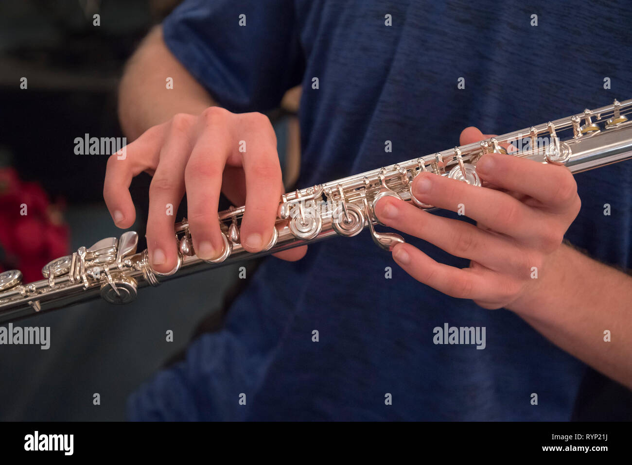 Musical instrument flute and hands hires stock photography and images