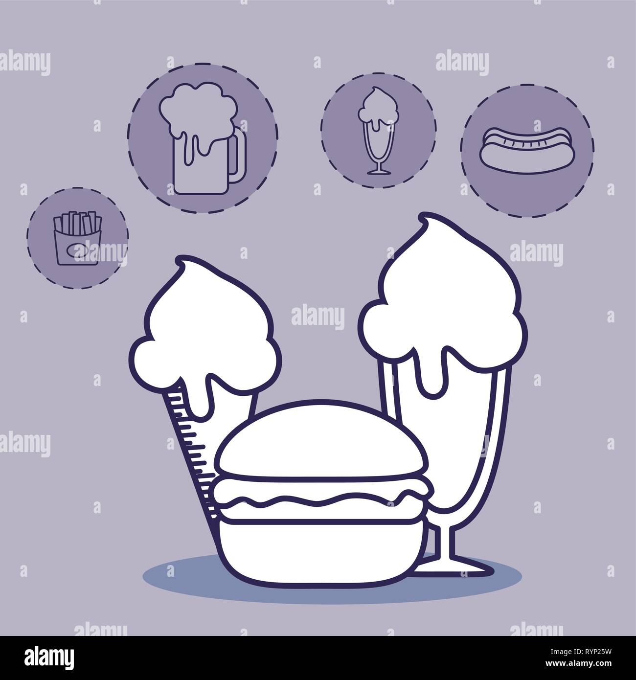 delicious ice cream with set food character vector illustration design ...